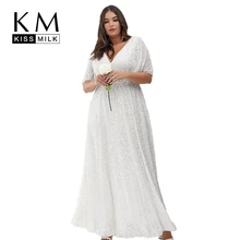 Kissmilk, для досуга, большой размер, классические, с v-образным вырезом, с блестками, длинные платья, плюс, богемный стиль, Женский светильник, торжественное платье