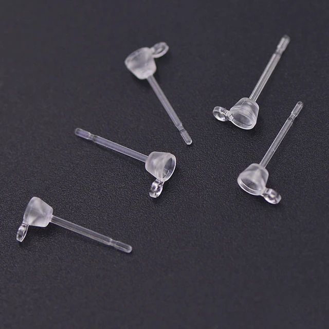 Clear Earring Studs, 3mm Plastic Invisible Earrings Blank Pins