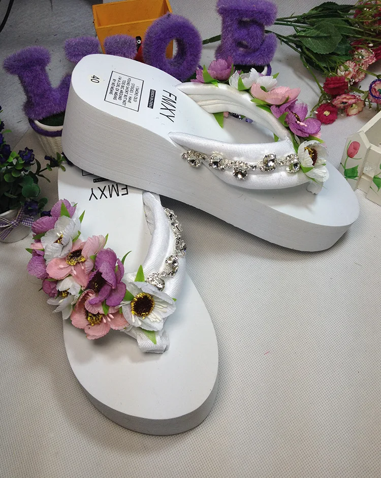 New Diamond Beach Handmade Flip Flops Slippers Beautiful Fashion Cheap Womens Wedges Shoes With High Heel Footwear Online55