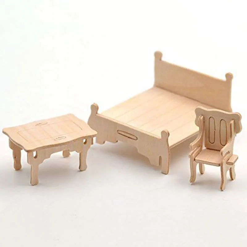 خمر أثاث خشبي دمى لغز مجموعة منزل مصغرة للأطفال هدية @ ZJF