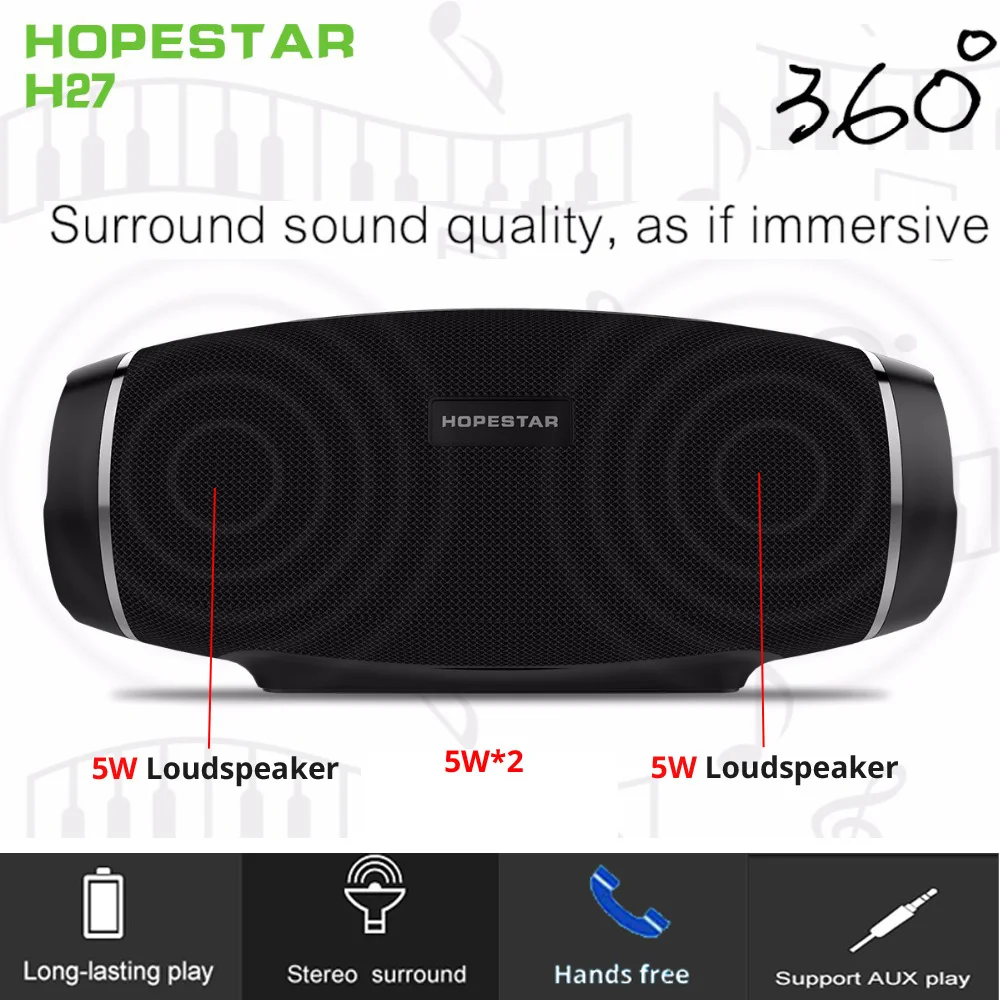 HOPESTAR H27 الرجبي سماعة لاسلكية تعمل بالبلوتوث المتكلم العمود ستيريو 10 W مكبرات الصوت من ماء مضخم TF راديو صندوق الصوت شاحن boombox