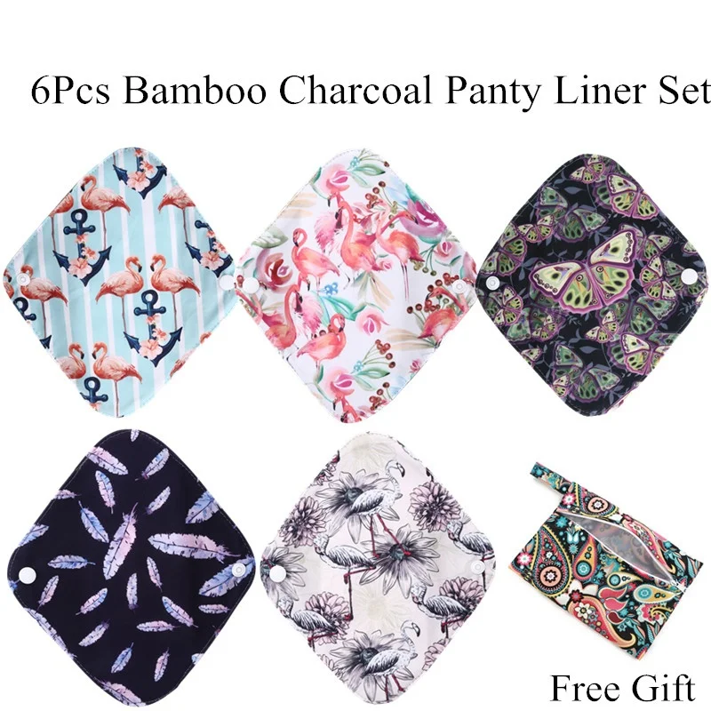 [simfamily] 5+1 Daily Use panty liner sets Reusable Bamboo Charcoal menstrual sanitary pads Stay Dry Super Absorption Healthy