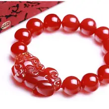 Натуральный Красный Агаты отважных солдат Круглый бисер+ 3D ручной работы резной PIXIU бисерный браслет и браслет для женщин и мужчин подарок браслеты Jades Je