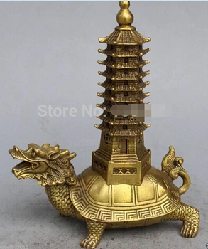 

Fast Shipping9" Chinese Bronze Dragon Turtle Tortoise Buddhism Buddha Wen Chang Stupa Statue