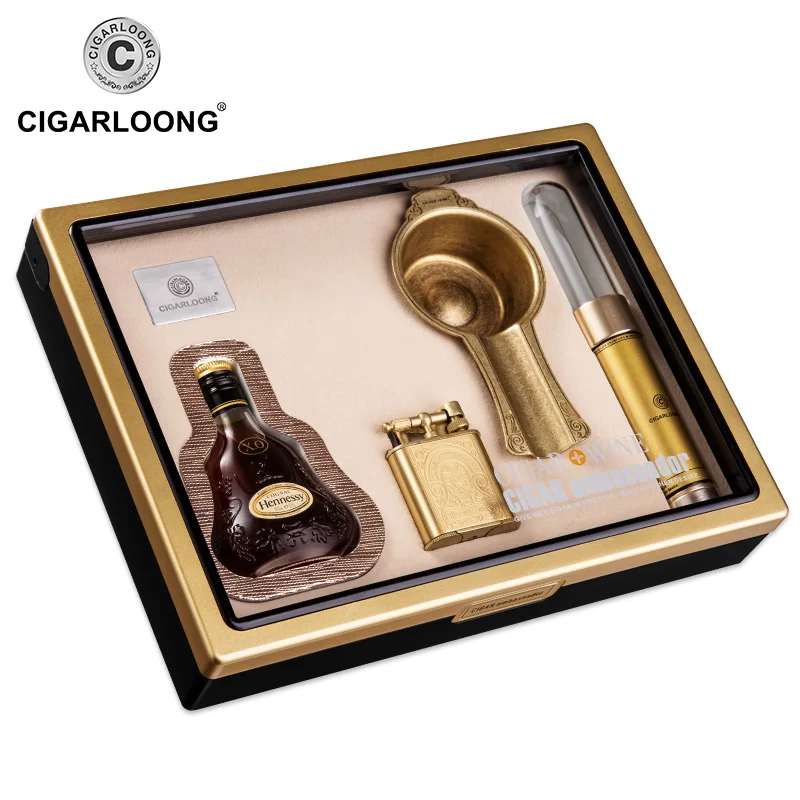 Cigar Ashtray 4pcs Sets Windproof Lighter with Cigar tube Ashtray and
