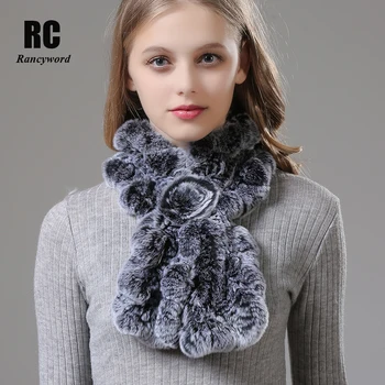 

[Rancyword] Scarf Women Natural Rabbit fur Scarf For Girls Knitted Warm Winter scarves poncho Real Fur Scarf For Women RC1374