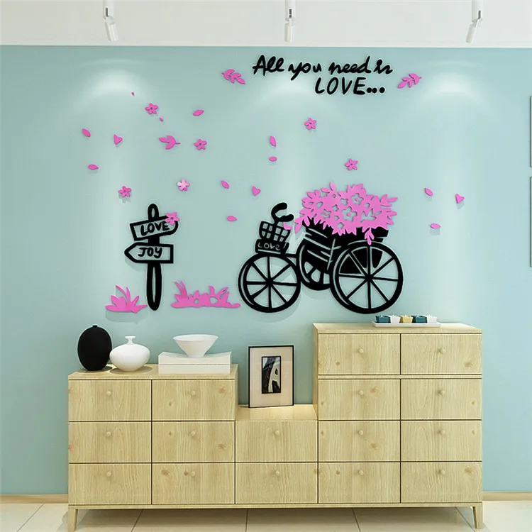Настенные наклейки на велосипед на заказ, 3d акриловые наклейки на стену для спальни, гостиной, коридора, коридора, настенные декоративные наклейки, теплые - Цвет: Розовый