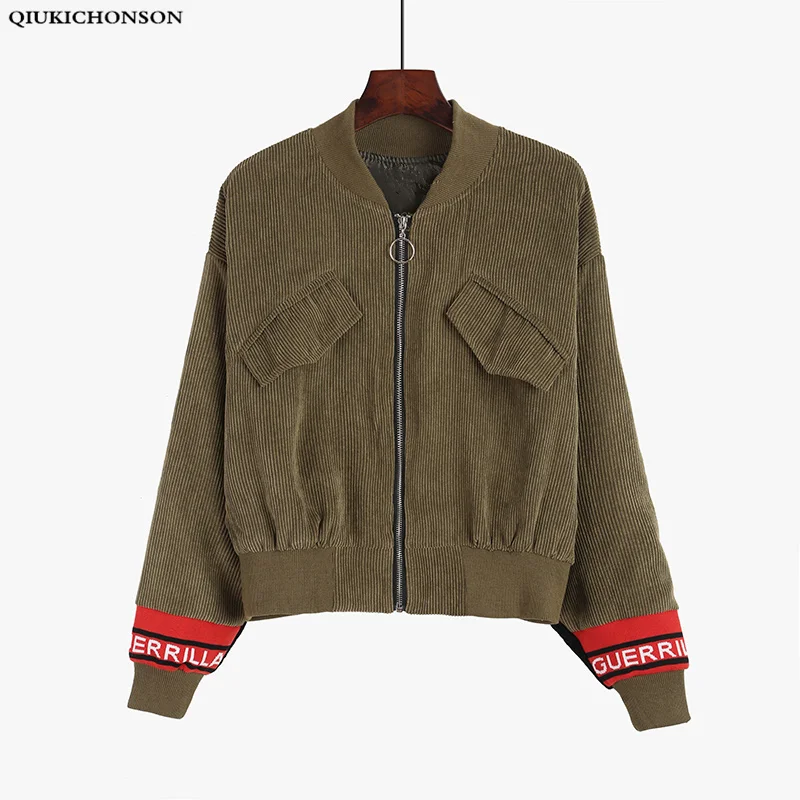 

Corduroy Harajuku Fashion Bomber Jacket Women Vintage Womens Jackets And Coats Zip Long Sleeve Cropped Baseball Coat