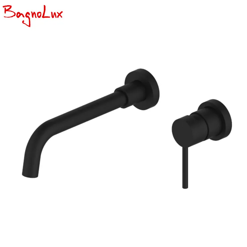 

Black solid Durable Round 2 Hole Wall Sink Basin Mixer Tap Bathroom Spout Faucet Single Lever