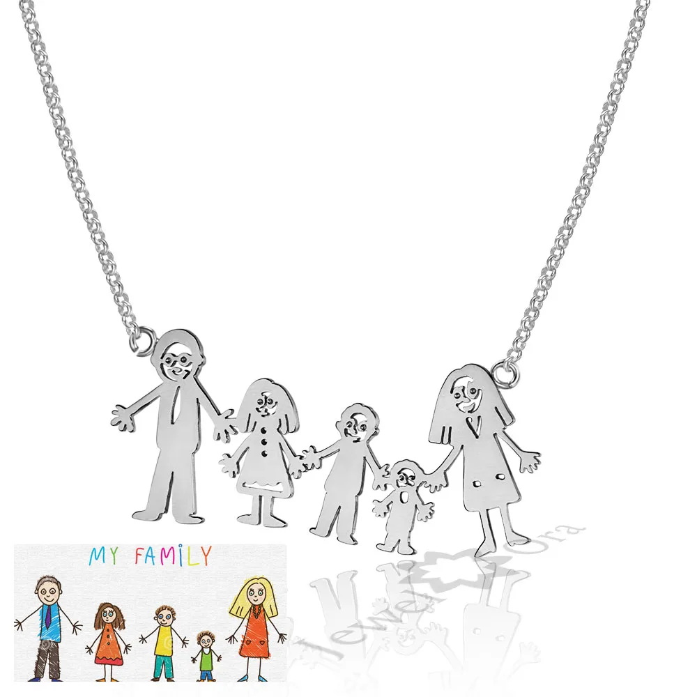 Family Gifts Personalized 925 Sterling Silver Loving Family Drawing Christmax Gift Custom Necklace Mom Jewelry Birthday Gift