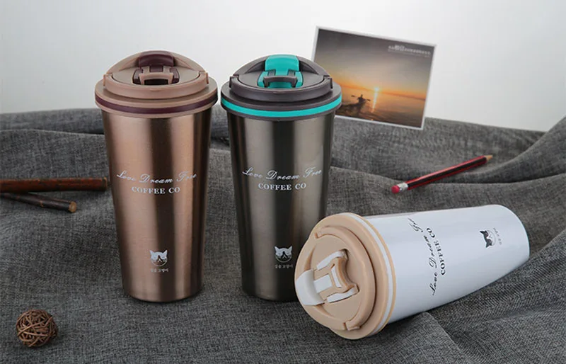 500 рюмка, мл Кофе чашка с крышкой Thermocup печать Нержавеющая сталь вакуумная термофляжка кружка для автомобиля Лидер продаж бутылки с водой