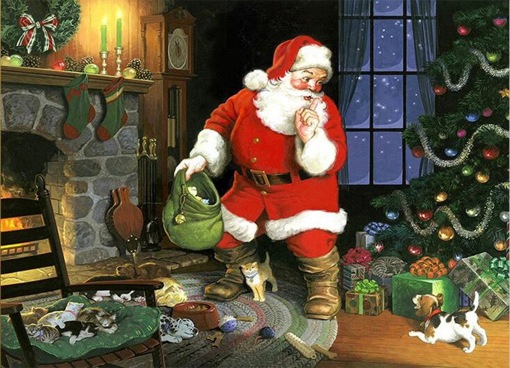 

5D Diamond Painting Cross Stitch Father Christmas Diamond Embroidery Picture of Rhinestone Snow Landscape Home Decoration Gift