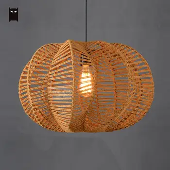 

50cm Handmade Hemp Rope Pumpkin Shade Pendant Light Cord Fixture Vintage Industrial Retro Art Deco American Style Pedant Lamp