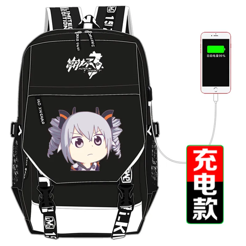 Новый рюкзак Honkai Impact 3 с принтом Kiana Kaslana женский для косплея USB интерфейс ноутбука