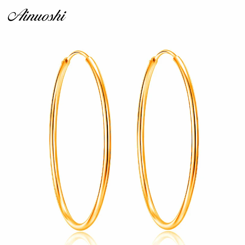 

AINUOSHI Big Hoop Earrings for Women Round Circle Earrings Brincos Jewelry Party Rock Gift 925 Silver Girls Earrings Jewelry