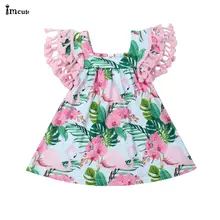 Ropa de verano para bebé, vestido de flamenco para niña pequeña, manga con borla, Floral, Fiesta en la playa, vestidos de dibujos animados de 0 a 18M, 2021