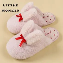 Кроличьи уши тапочки для гостиниц семейная одежда Утепленная одежда Обувь с рисунком из мультфильмов для маленьких девочек Детские