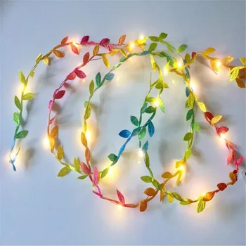 

In stock leaves garland fairy lights led copper wire string light Battery Indoor Garland for Wedding party Christmas home Decora