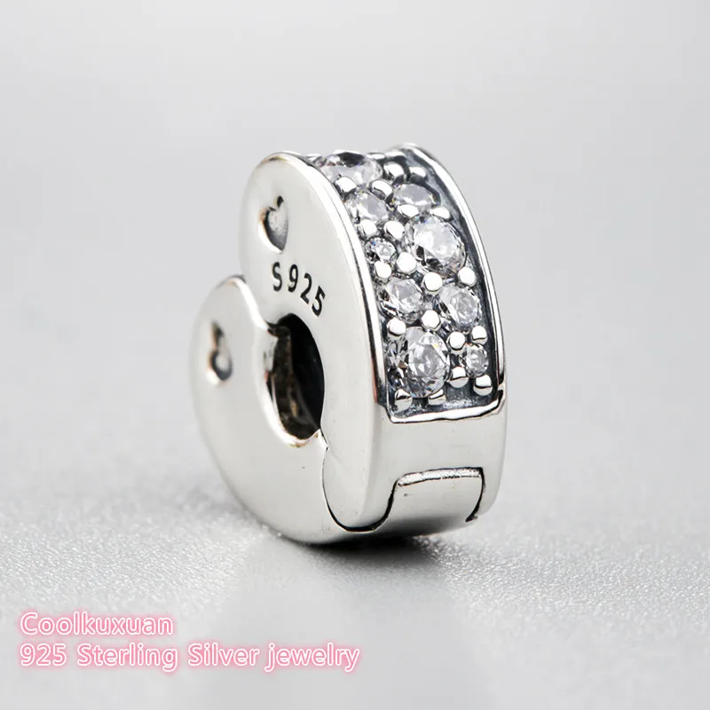 

2019 Spring 925 Sterling Silver Sparkling Arcs of Love Clip, Clear CZ Charm Beads Fit Original Pandora Charms Bracelet jewelry