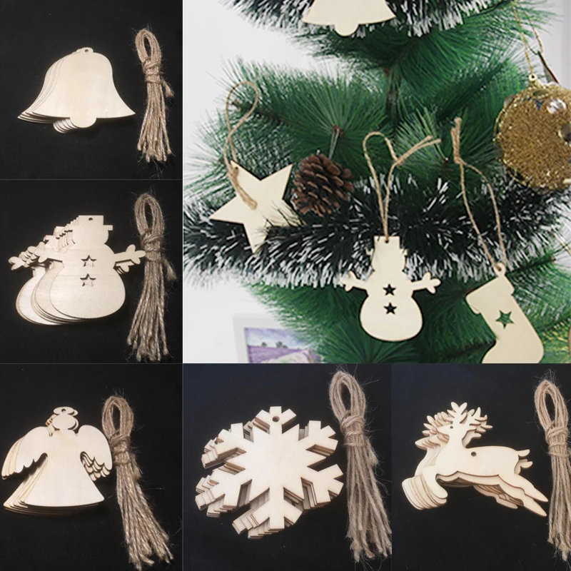 

Tree Christmas Party Decorations Christmas Xmas Tree Ornaments Snowflakes Deer Ornaments DIY 10PCS/Lot Wooden Pendants