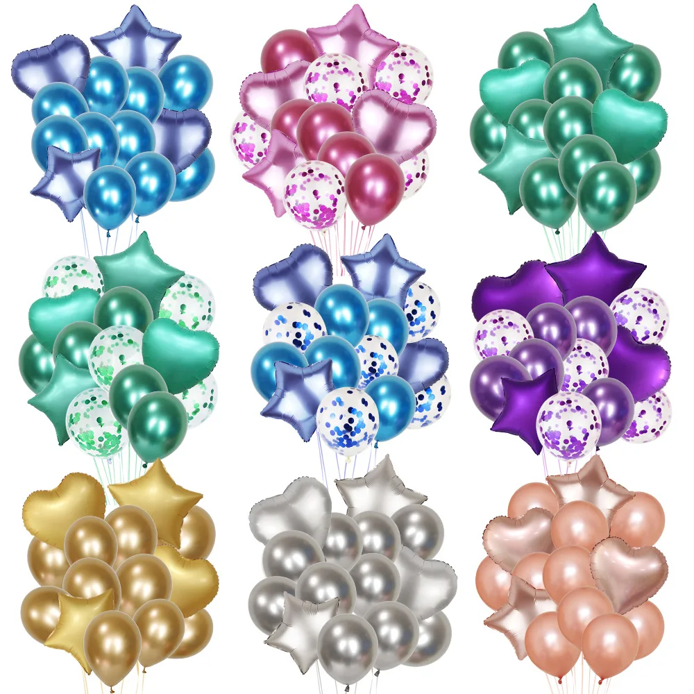 

18 Inch Star Aluminum Balloon Set 12 Inch Sequin Balloon Combination Birthday Party Wedding Valentine's Day Decoration