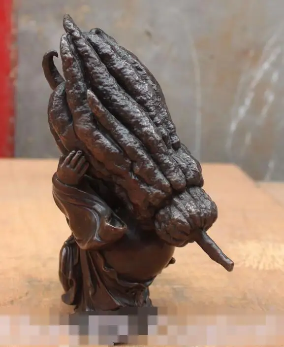 

S1736 Pure Bronze Happy Laugh Smile Maitreya Buddha Hold Yuanbao Bag Chayote Statue