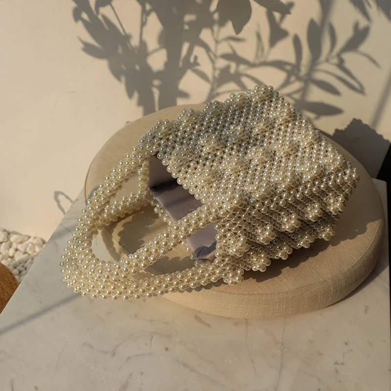 Handmade Pearl Lady Tote Luxury Handbags Small Box Evening Bag Fashion Vintage Female Top-handle Purse Chic ins Box Bag Brand