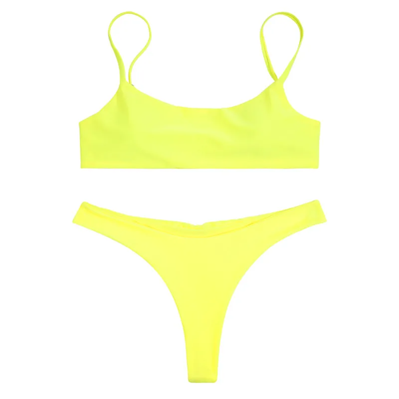 BANDEA, бикини,, женский сексуальный комплект бикини, винтажный Одноцветный купальник, женский купальник, пляжная одежда, бандо, купальник, микро бикини - Цвет: light yellow 023
