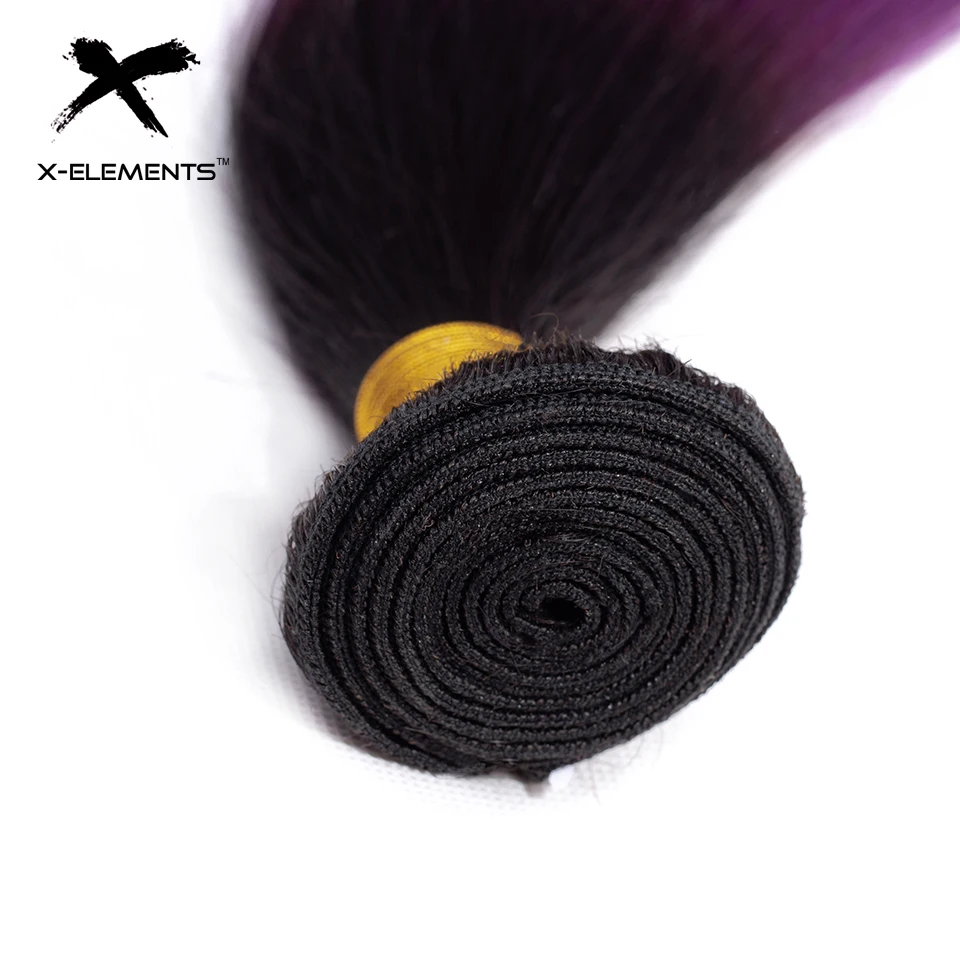X-Elements Ombre Peruvian Straight Hair Bundles With Closure 3 Pcs with Closure T1B Purple Ombre Human Hair Weave With Closure  (10)