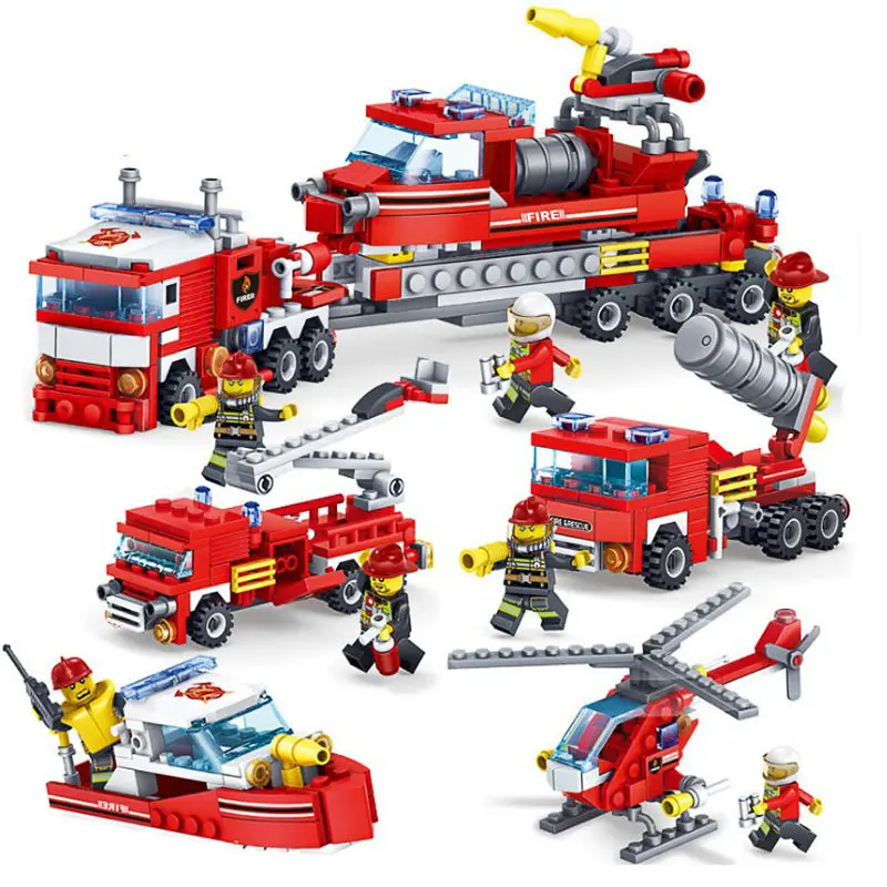 

City Fire 4in1 Trucks Car Helicopter Boat SWAT City Police Building Blocks Compatible legoingly Firefighter Car For Children Toy