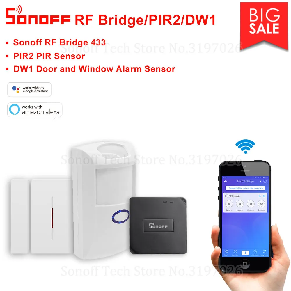 

Itead Sonoff RF Bridge Convert 433MHz Wireless Smart Home Automation Switch Works With PIR DW1 Alarm Sensor RF Remote Controller