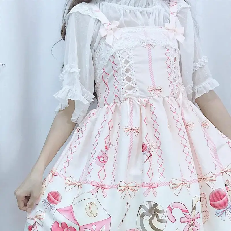Японское платье в стиле Лолиты JSK, женское летнее платье, милое мягкое платье в стиле Лолиты для девочек, милое платье на бретелях