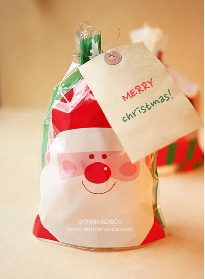 Оптовая продажа Рождество упаковки Санта Клаус Пластик Cookie Сумки для подарок пекарни Еда УПАКОВКА 14*20 см