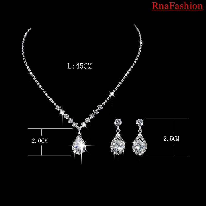 RNAFASHION Кристальные Свадебные Ювелирные наборы серебряного цвета кулон ожерелье