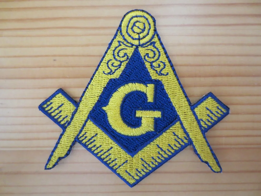Масонская Вышивка Патчи масон, вольный каменщик железа на P7 синий и желтый квадрат и компасы