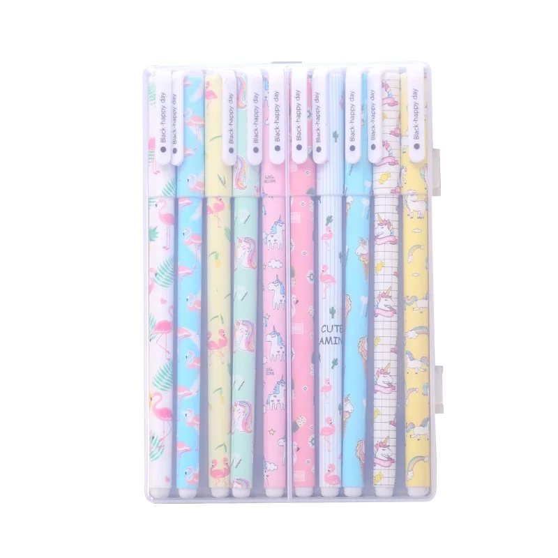 

10 pcs Cartoon unicorn gel pen set Cute flamingo color ink pens gift items Stationery school supplies Canetas escolar EB450