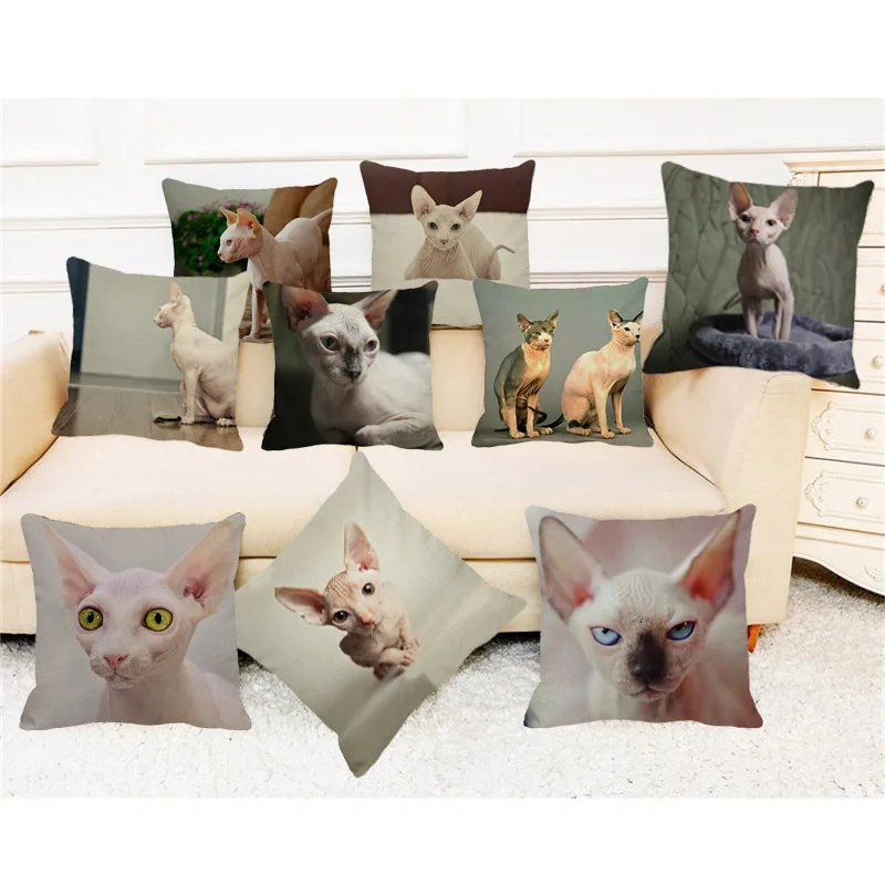

XUNYU Cute Pet Sphinx Cat Cushion Cover 45X45cm Linen Pillowcase Home Decoration Car Sofa Decoration Throw Pillowcase D0097