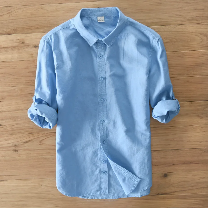 

2019 New High Quality Cotton Linen Shirts Men Flax Cool Comfortable Breathable Leisure Long Sleeve Shirt Pure Color Shirt Malel