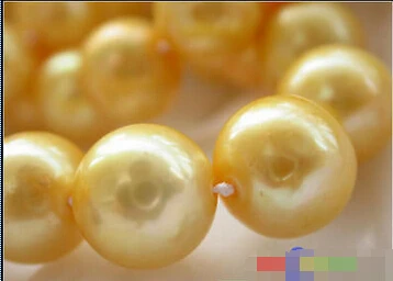 

HOT## Wholesale >>> AA++ 17" 12mm ROUND golden PEARL NECKLACE 14KGP