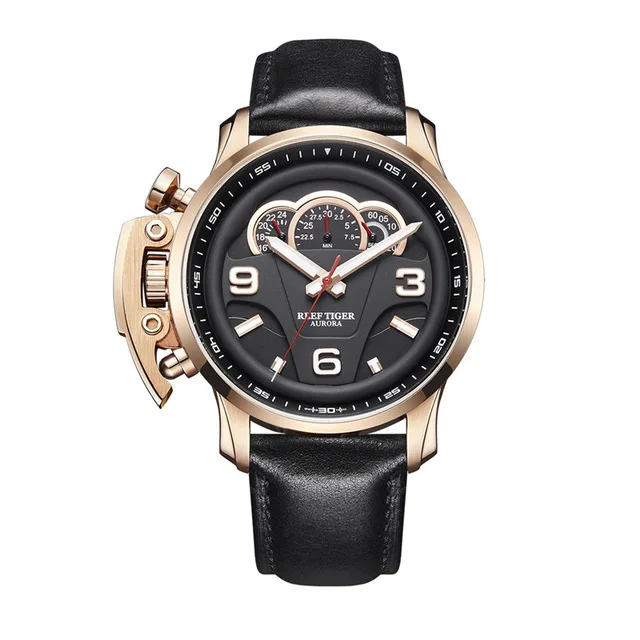 Риф Тигр/RT лучший бренд класса люкс для мужчин спортивные часы Reloj Hombre хронограф водостойкие аналоговые кварцевые часы Relogio Masculino - Цвет: gold black