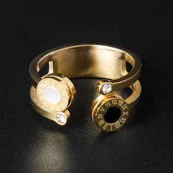 

MSX Fashion Stainless Steel Ring Gold Silver Plating Roman Numerals Finger Rings White Black Resin Wedding Bridal Ring for Women