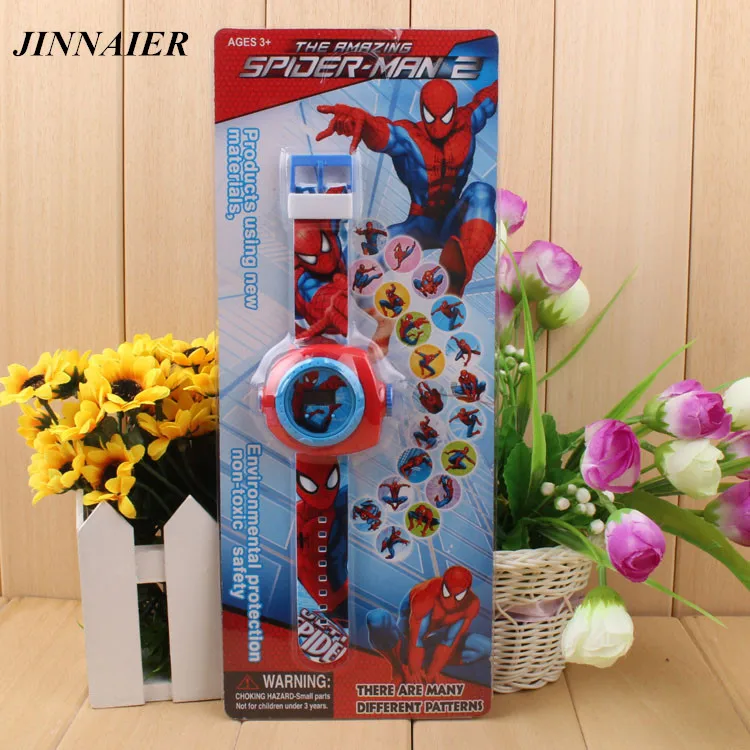 

10pcs/lot wholesales hot sales 20/24 pattern projection plastic watch 3D cartoon Spiderman LED digital silicone wristwatch
