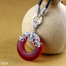 KJJEAXCMY бутик ювелирных изделий 999 изысканное Серебряное украшение tai Yin Ручная инкрустация гранат Леди Ретро безопасности подвесной кулон
