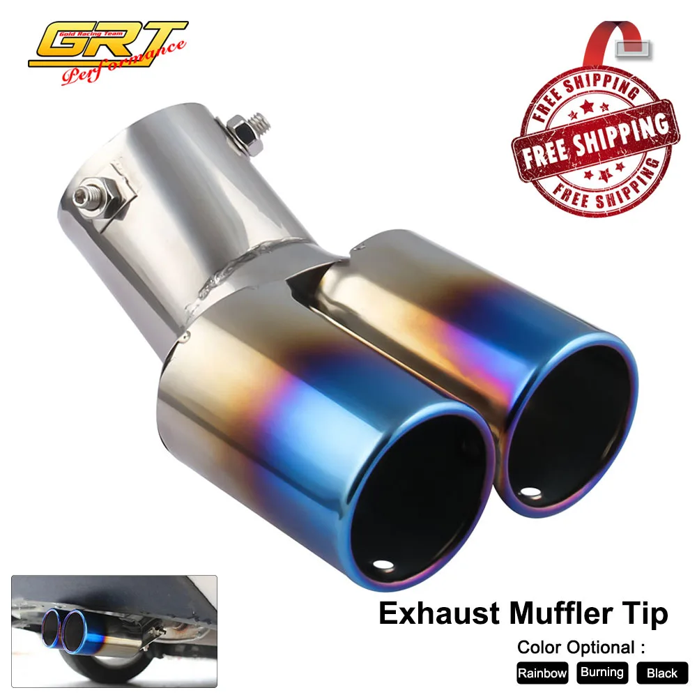 Car Auto Round Bent Exhaust Muffler Tip Stainless Steel Exhause 1 to 2