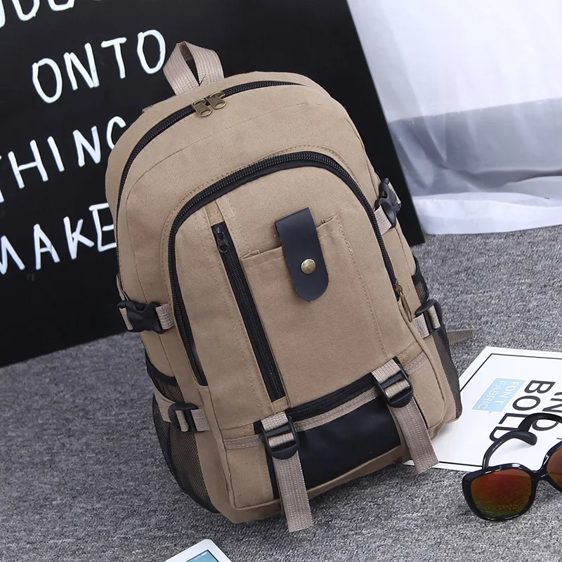 

High-Quality Business Travel Solid Color Canvas Men's Portable Multi-Function Backpack Large Capacity Exquisite Computer Bag