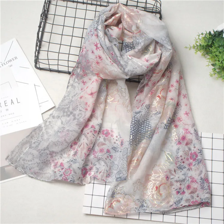 

Women Floral Printed Gold Foil Scarf Women Printed Scarf 10pcs/Lot