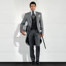 Costume Pantalon Homme 2016 Custom Made Grey Men Slim Fits Suits 3 PCS Tuxedos Grooms Suits Long Wedding Suits Dress Suits