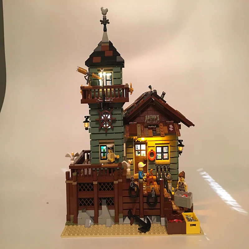 Цена Светодиодный светильник, набор для Lego Building City Street 21310, 16050, для старого рыболовного магазина, блоки, игрушки Creator City, уличный светильник, набор