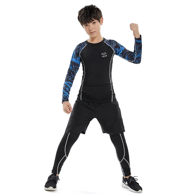 Kids Boys Running Leggings Children Fitness Gym Clothing Men Training Tights Jogging Suits