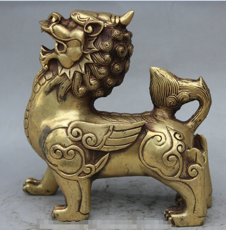 

zhaorui588654>>>6"chinese Fengshui Brass Unicorn Beast exorcise evil spirits kylin Statue